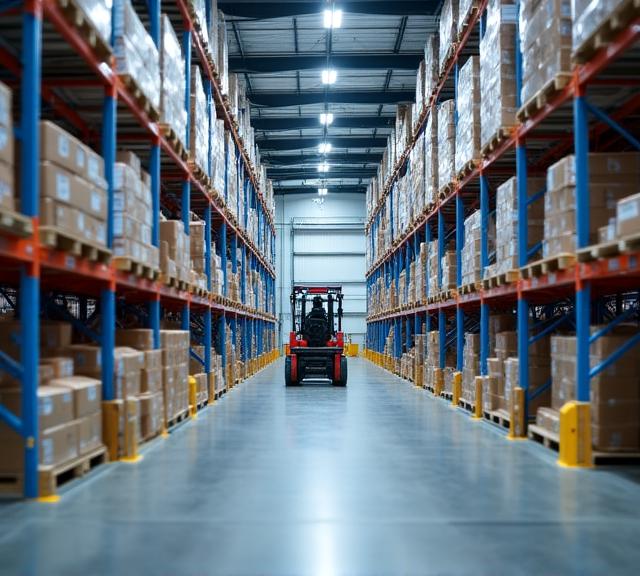 Organized modern logistics warehouse with shipping crates