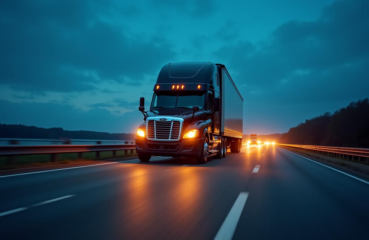 Heavy duty long-haul truck on an open Michigan highway